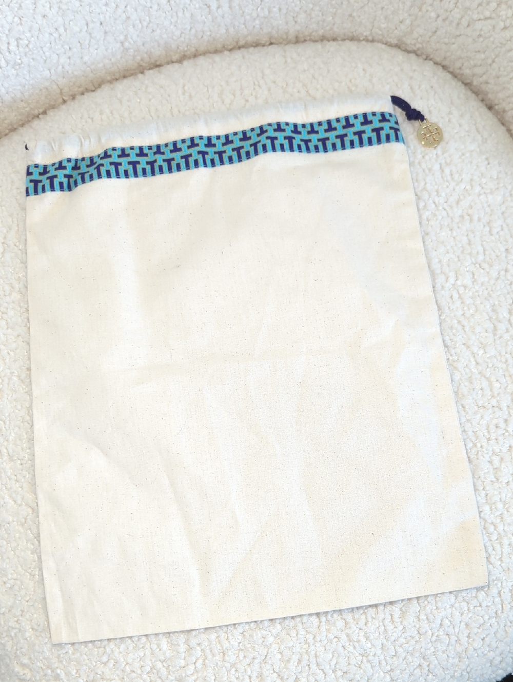 Tory Burch Canvas Drawstring Dust Bag with Blue Pattern Trim